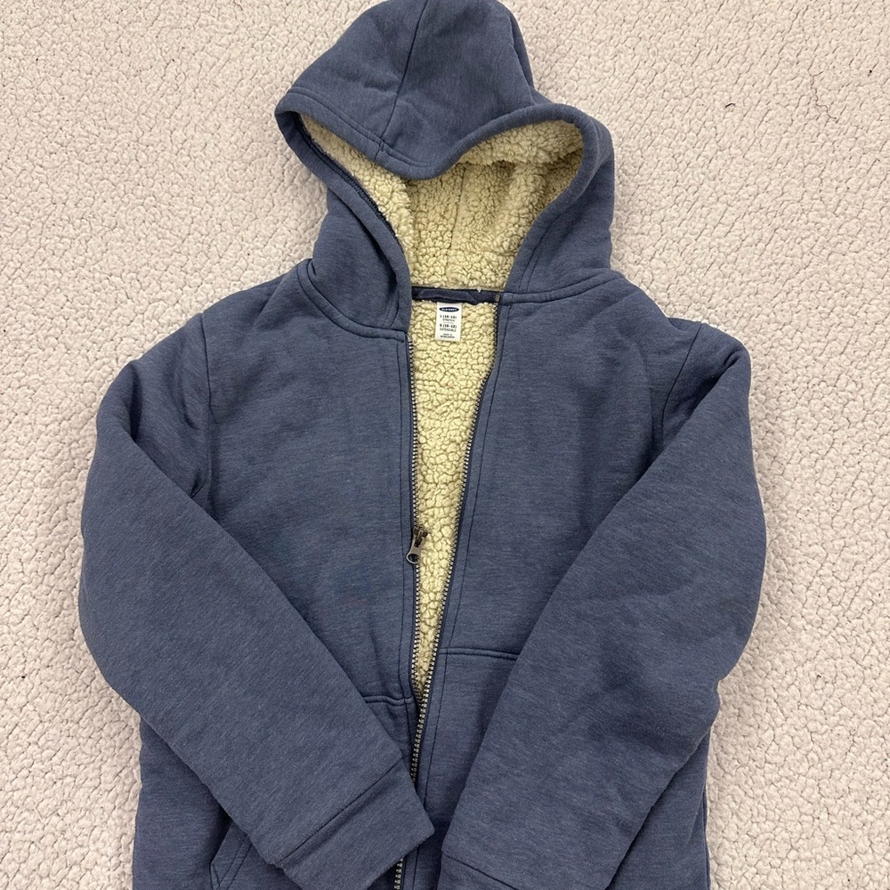 Old Navy Blue Hoodie with Cream Sherpa Lining